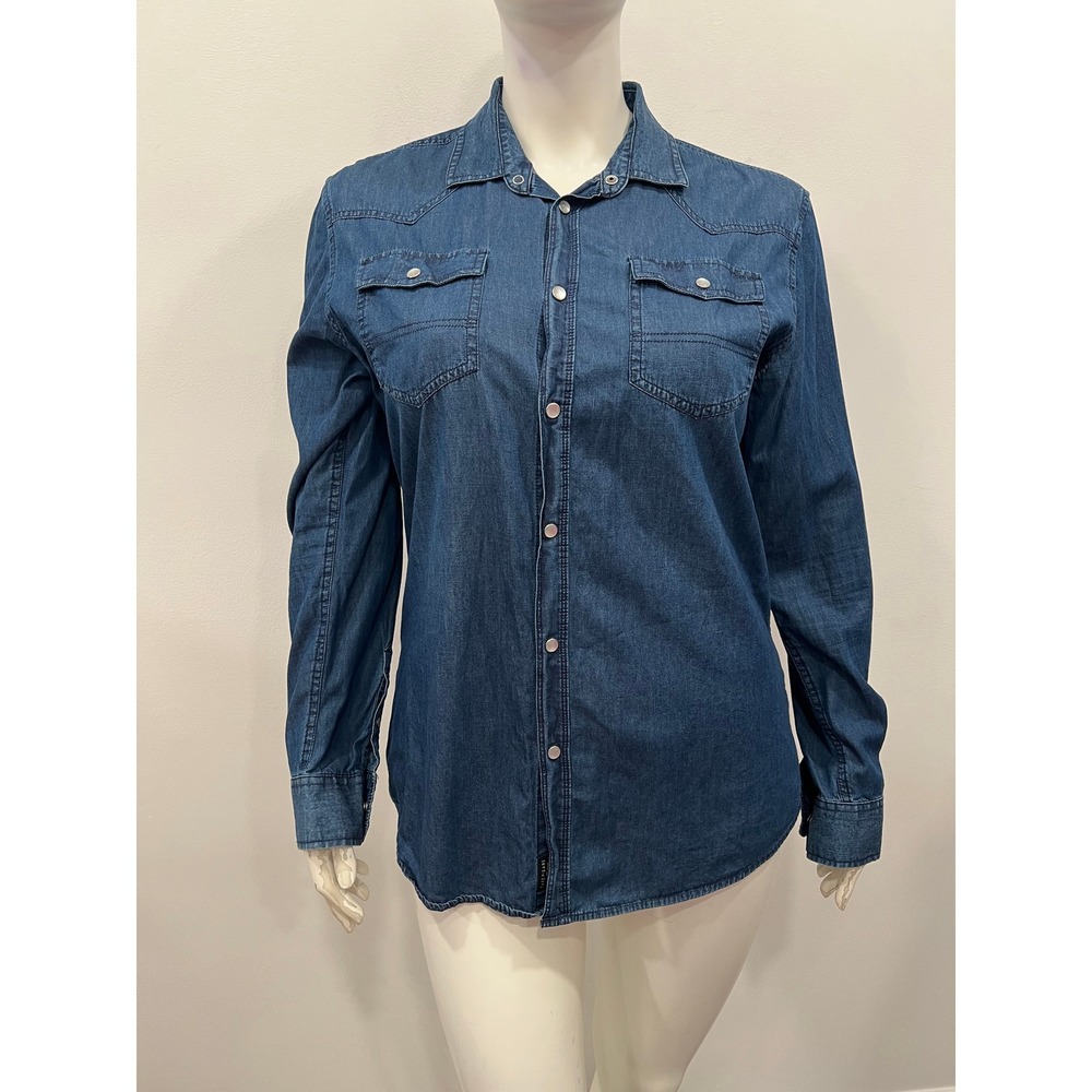 Threadbare Mens Shirt Blue Denim Long Sleeve Western Pearl Snap Button Up Sz XL